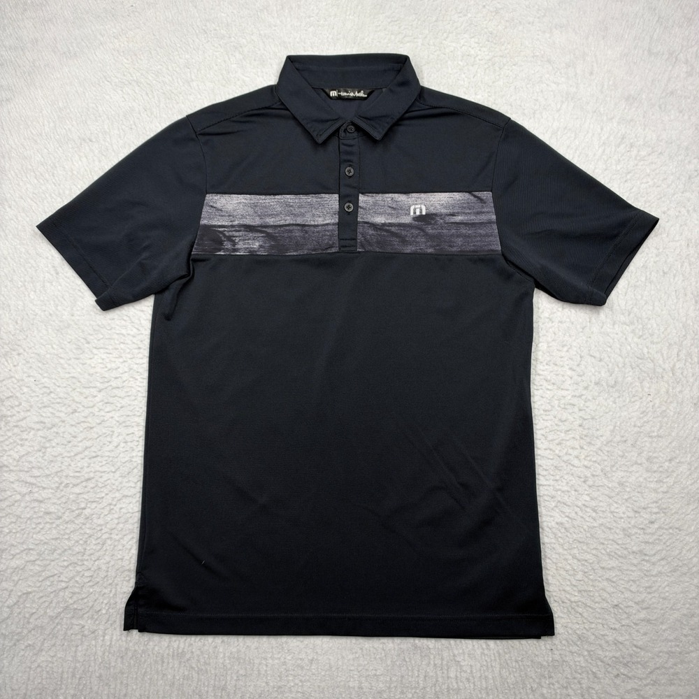 Travis Mathew Black Polo Shirt Short Sleeve Collared Logo Men's Size Small